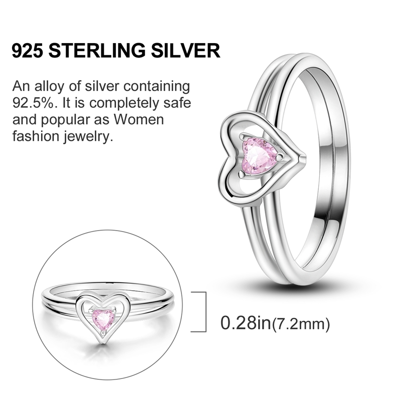 Women's 925 Silver Heart-Shaped Pave Ring, Elegant Design